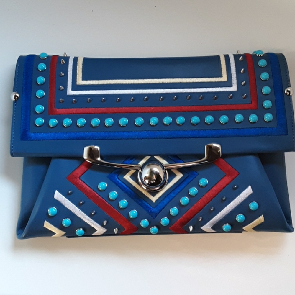 Stuart Weitzman Blue leather bejeweled bag